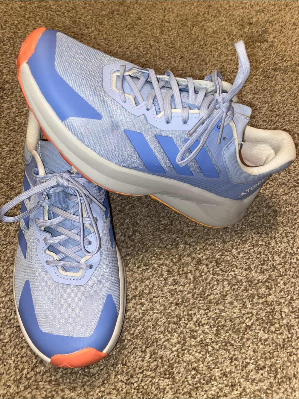adidas Women's Light Blue Athletic Sneakers with Orange Accents